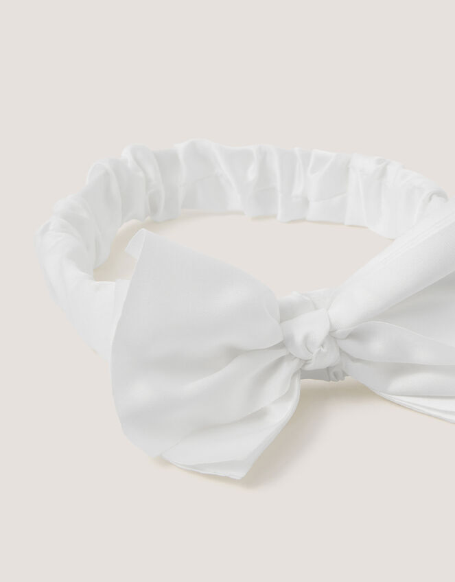 Satin Bow Bando Headband, Ivory (IVORY), large