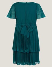 Alicia Pleated Tiered Dress, Teal (TEAL), large