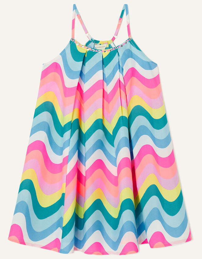 Wavey Stripe A-Line Midi Dress in Recycled Polyester, Blue (BLUE), large