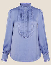 Satin Bib Blouse with Recycled Polyester, Blue (BLUE), large