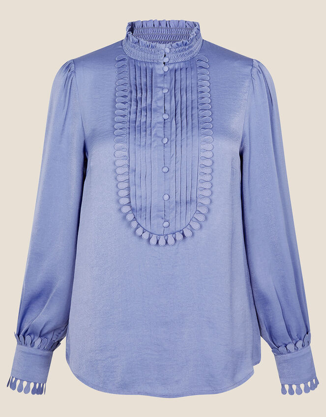 Satin Bib Blouse with Recycled Polyester, Blue (BLUE), large