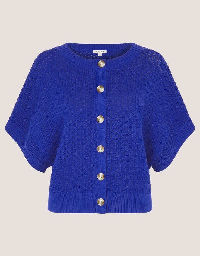 Sienna Short Sleeve Knit Cardigan, Blue (COBALT), large