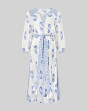 East Amber Hand-Screen Floral Print Midi Dress, Ivory (IVORY), large