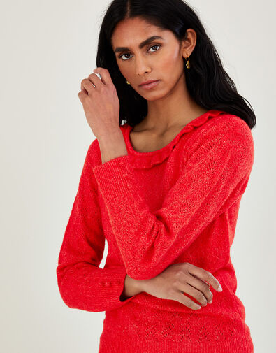 Scoop Neck Pointelle Jumper with Recycled Polyester Red, Red (RED), large