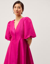 Beatrice Puff Sleeve A-Line Midi Dress, Pink (PINK), large