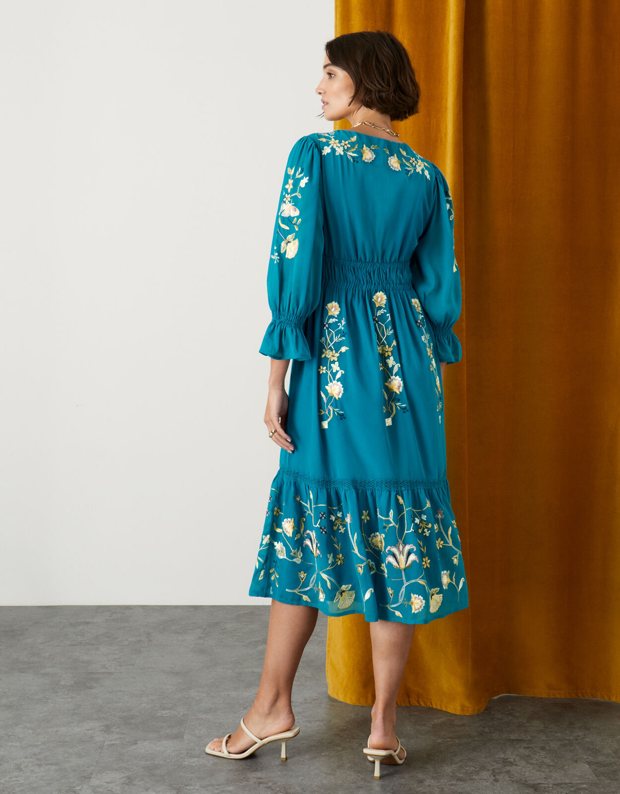 Beth Butterfly Embellished Sleeve Dress Teal Monsoon IE