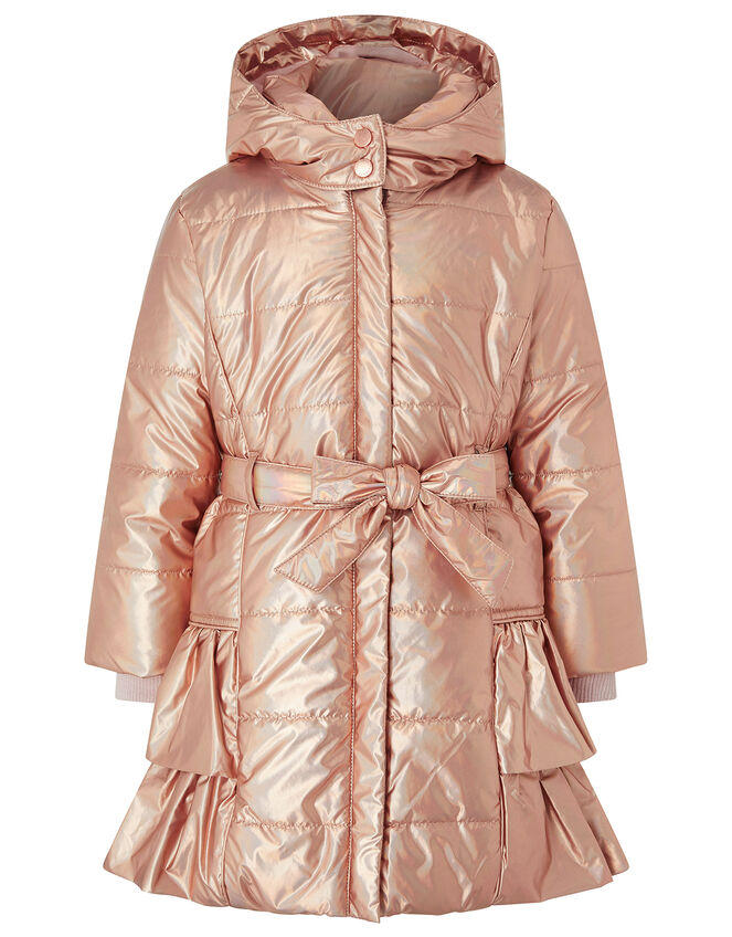Metallic Ruffle Padded Coat, Pink (ROSE PINK), large