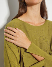 Hope Sparkle Stud Raglan Jumper, Green (OLIVE), large