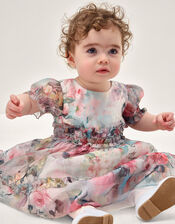 Baby Puff Sleeve Floral Chiffon Party Dress, Multi (MULTI), large