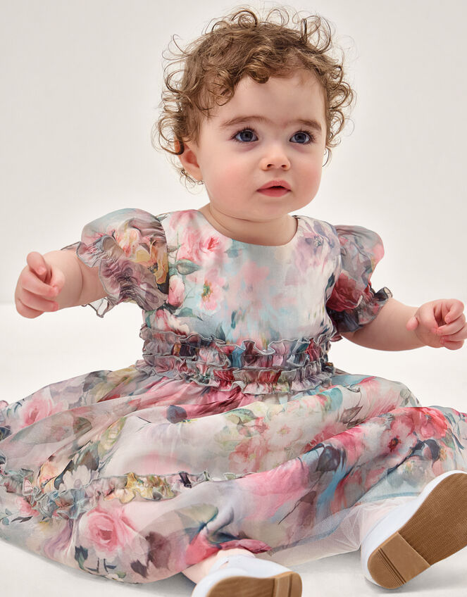 Baby Puff Sleeve Floral Chiffon Party Dress, Multi (MULTI), large