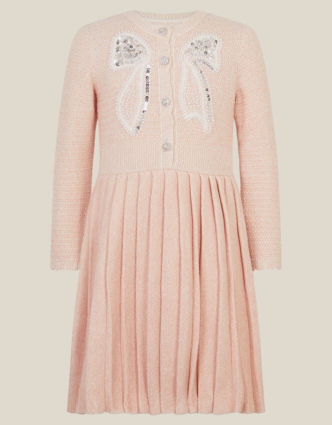 Bow Embellished Knitted Dress, Pink (PINK), large