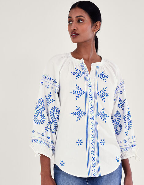 Embroidered Shirt, White (WHITE), large
