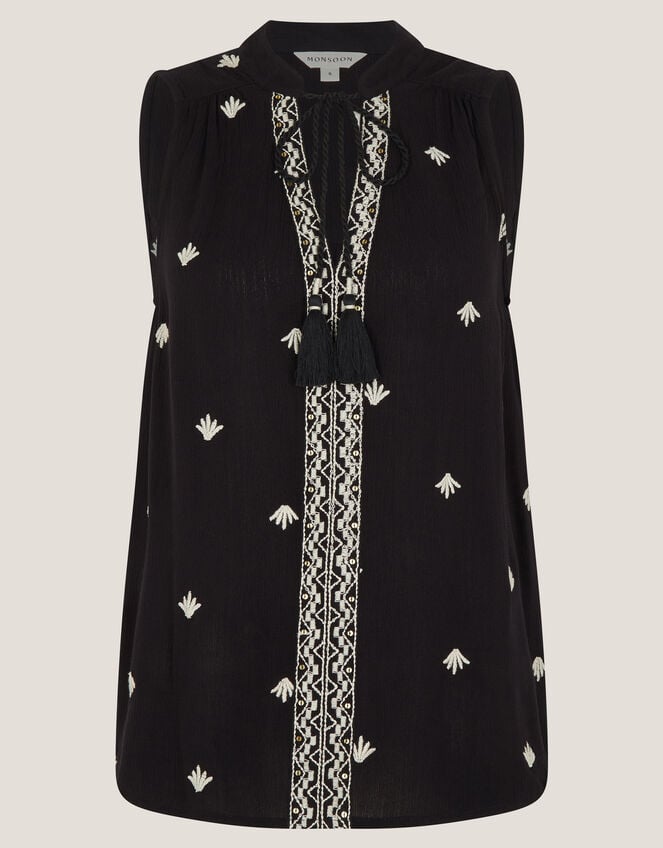 Samara Embroidered Tank Top, Black (BLACK), large