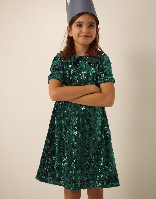 Esmeralda Sequin Collar Party Dress, Green (GREEN), large