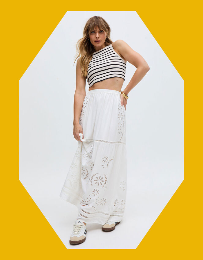 Raffya Georgina Cotton Maxi Skirt, Cream (CREAM), large