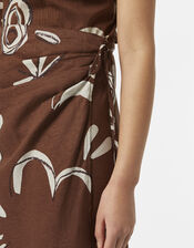 Abstract Print Midi Wrap Skirt, Brown (BROWN), large