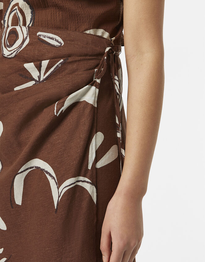 Abstract Print Midi Wrap Skirt, Brown (BROWN), large