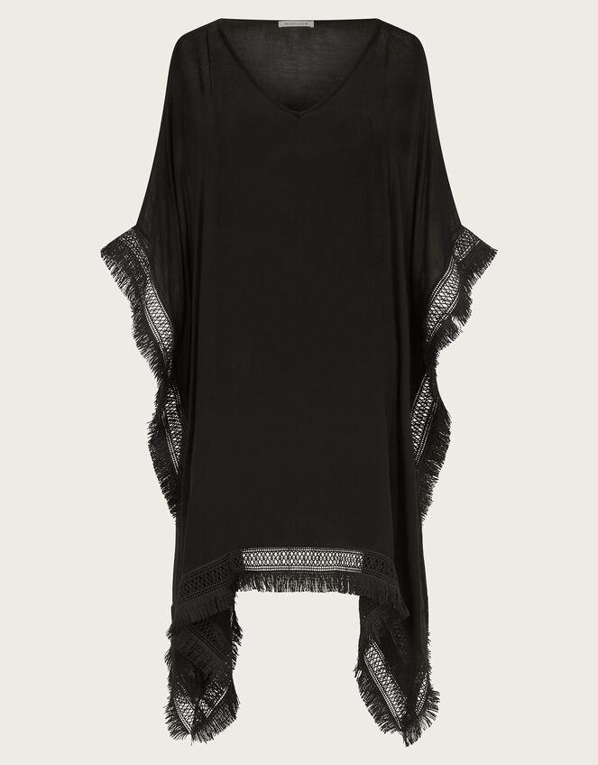 Fringe Trim Poncho, , large
