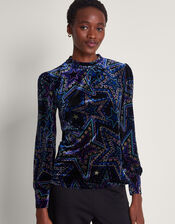 Serenity Velvet Blouse, Black (BLACK), large