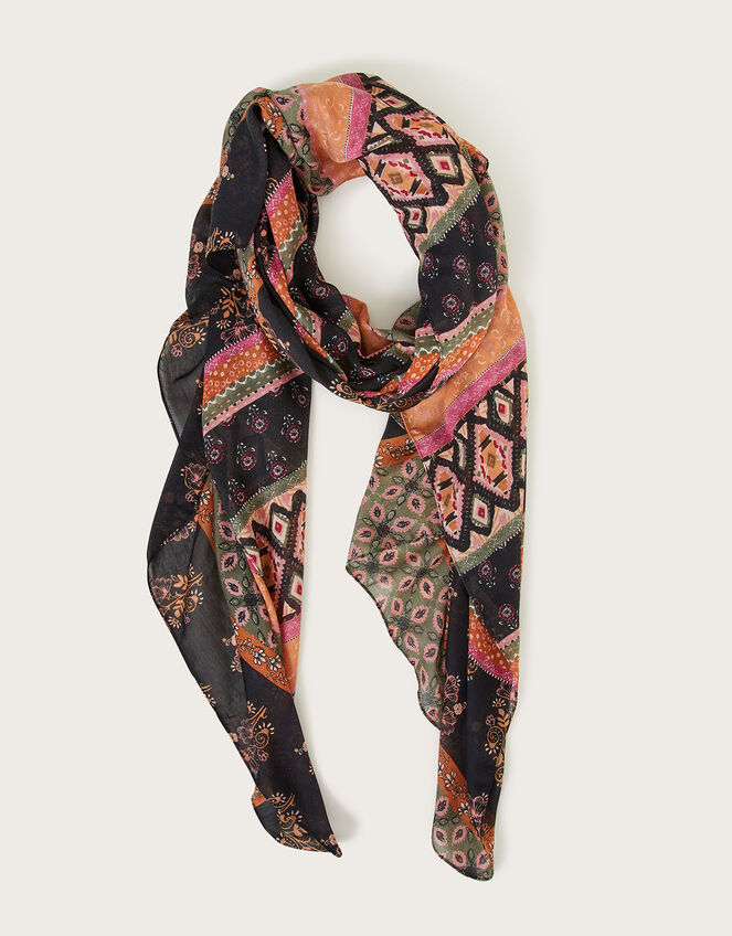 Border Print Lightweight Scarf in Recycled Polyester, , large