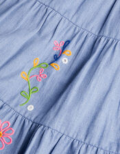 Boutique Scallop Collar Embroidered Chambray Dress, Blue (BLUE), large