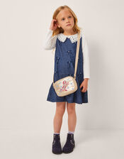 Collar Top & Chambray Bow Dress Set, Blue (BLUE), large