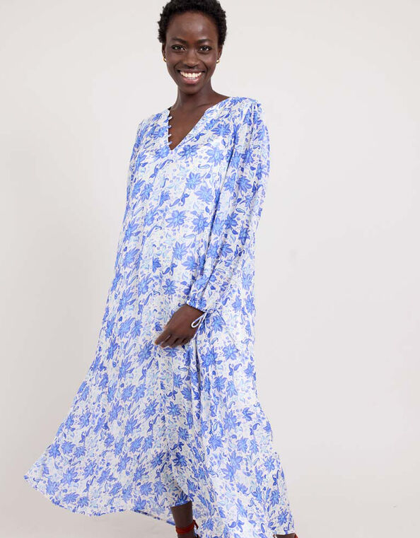 East Becca Floral Georgette Dress, Blue (BLUE), large