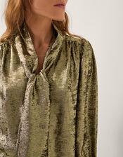 Milena Metallic Tie Neck Blouse, Gold (GOLD), large