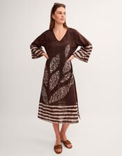 Aurora Printed Midi Beach Dress, Brown (BROWN), large