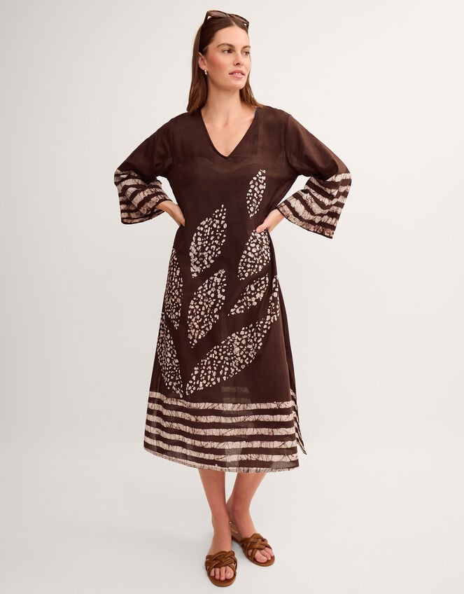 Aurora Printed Midi Beach Dress, Brown (BROWN), large