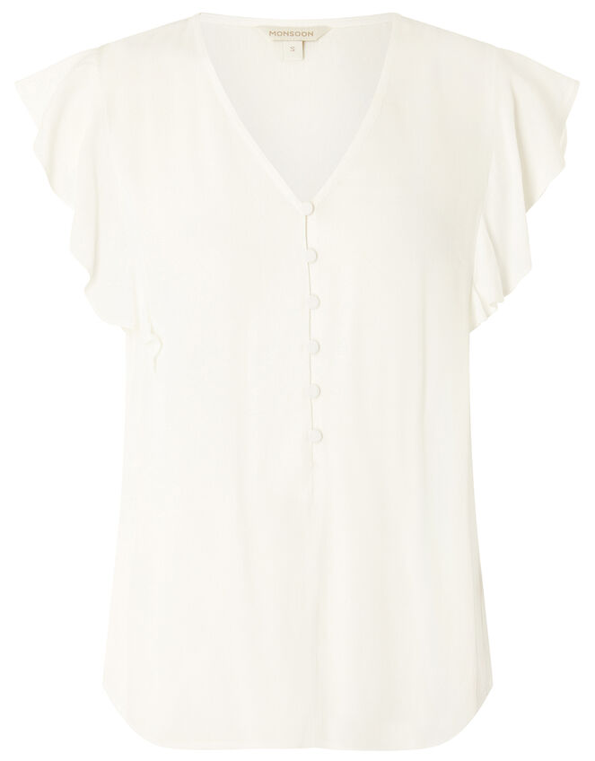 Ruffle Short Sleeve Blouse, Ivory (IVORY), large