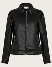 Bella Faux Leather Bomber Jacket , Black (BLACK), large