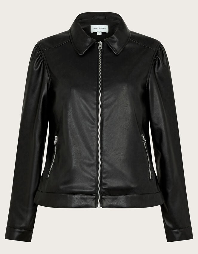 Bella Faux Leather Bomber Jacket , Black (BLACK), large