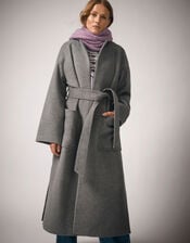 Cassie Long Belted Coat, Grey (GREY), large
