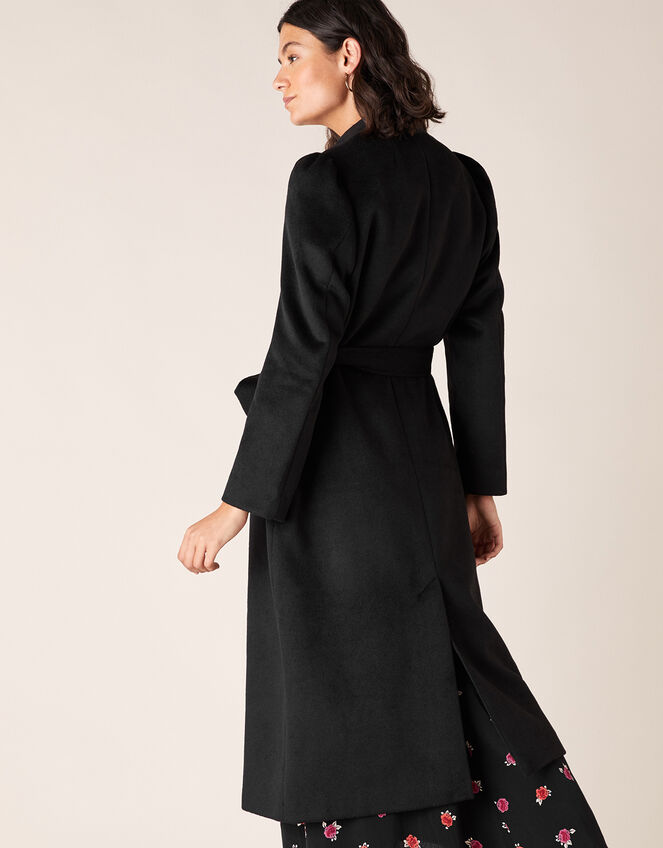 Maxine Long Belted Wrap Coat, Black (BLACK), large