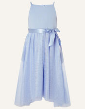 Foil Print Sleeveless Dress , Blue (PALE BLUE), large