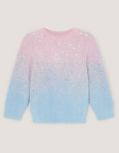 Sequin Ombr&eacute; Fluffy Jumper, Blue (BLUE), large