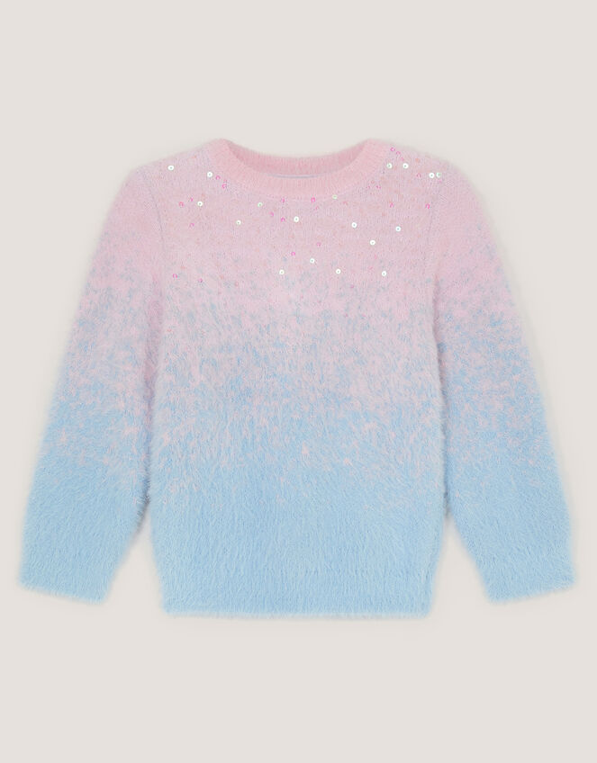 Sequin Ombr&eacute; Fluffy Jumper, Blue (BLUE), large