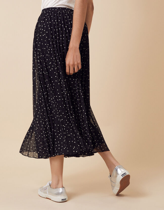 Spot Print Pleated Culottes in Recycled Fabric, Black (BLACK), large