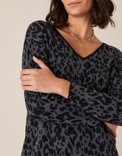 Animal Jacquard Dress with Recycled Fabric, Grey (CHARCOAL), large