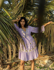 Premium Embroidered Kaftan Dress in LENZING™ ECOVERO™, Purple (LILAC), large