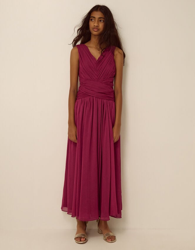 Nadine Crossover Chiffon Maxi Dress, Red (BURGUNDY), large