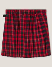 Floral Embroidered Tartan Kilt Skirt, Red (RED), large