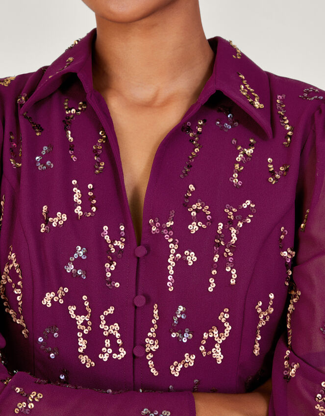 Eliza Embellished Shirt Dress, Red (BERRY), large