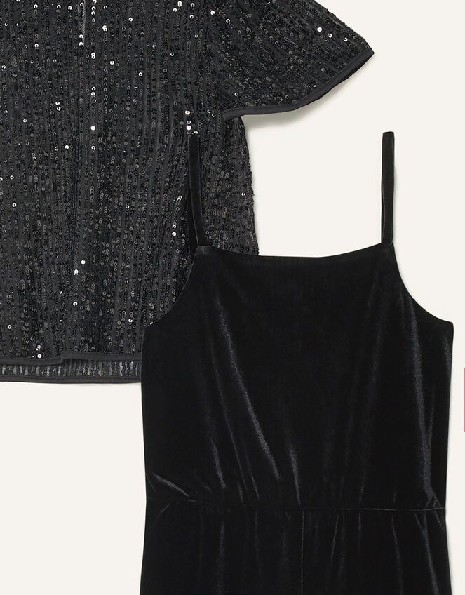 Sequin Top and Jumpsuit Set, Black (BLACK), large