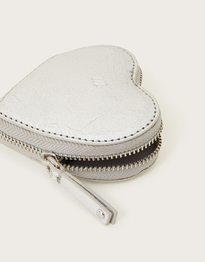 Metallic Leather Heart Purse, Silver (SILVER), large