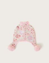 Baby Floral Print Bobble Hat, Pink (PINK), large