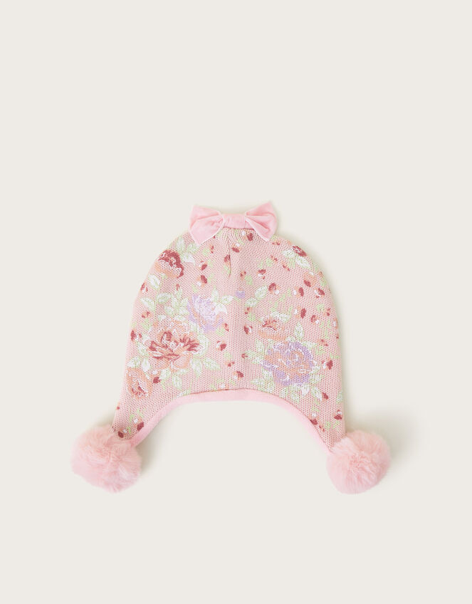 Baby Floral Print Bobble Hat, Pink (PINK), large