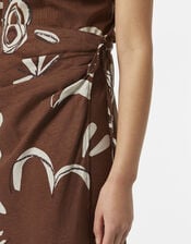 Abstract Print Midi Wrap Skirt, Brown (BROWN), large