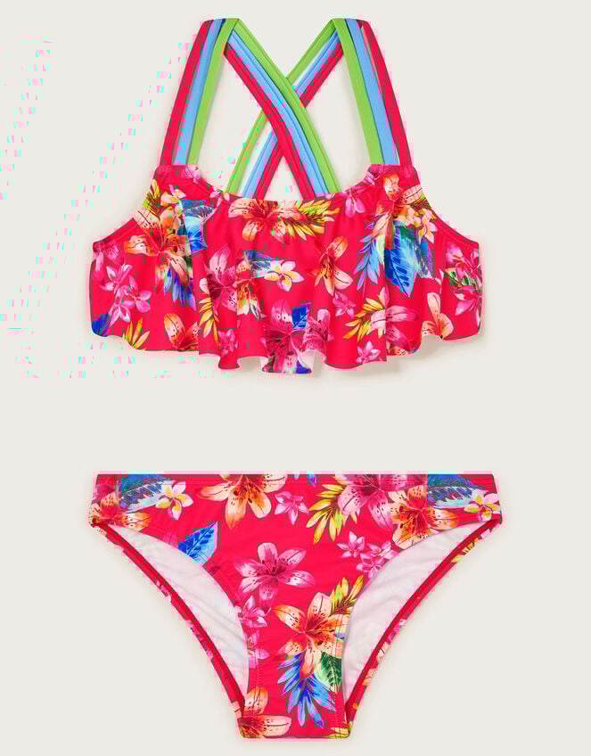 Kendall Tropical Print Bikini Set, Red (RED), large